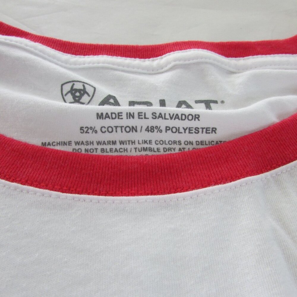 Ariat Women's XL Short Sleeve Rope Blessed Graphic Ringer T-Shirt - White/Red - Picture 2 of 2